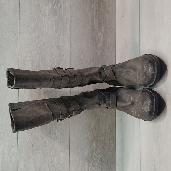 Born Women IVY Comfort Distressed Leather Moto Tall Riding Shoes Boots sz 7.5 - Picture 3 of 12